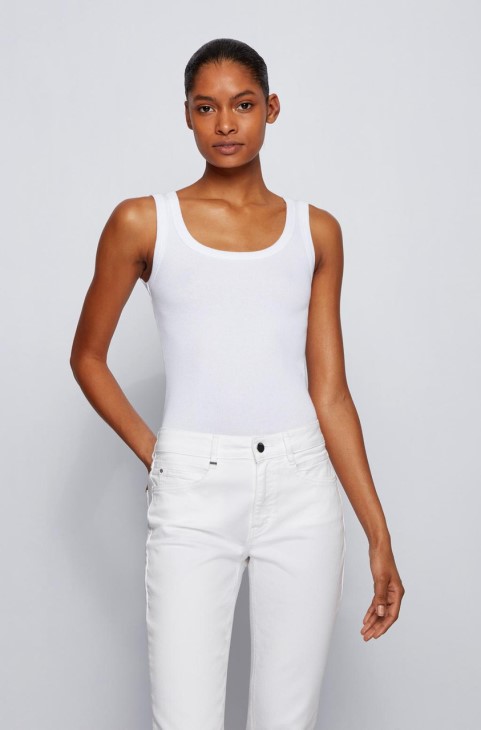 Μπλουζάκι με λαιμόκοψη Boss Scoop 50447753 λευκό
