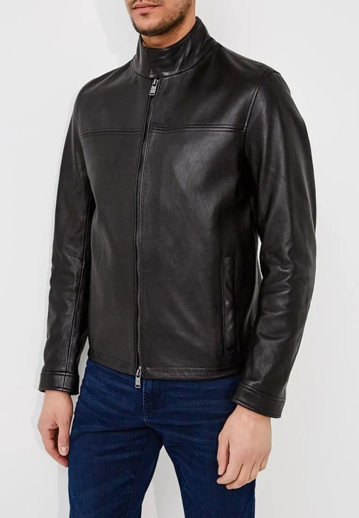 Boss Leather Jacket Nerous 50382333 μαύρο