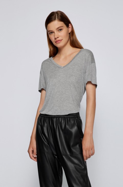 Boss V Neck Tee Eviena 50458594 γκρι

