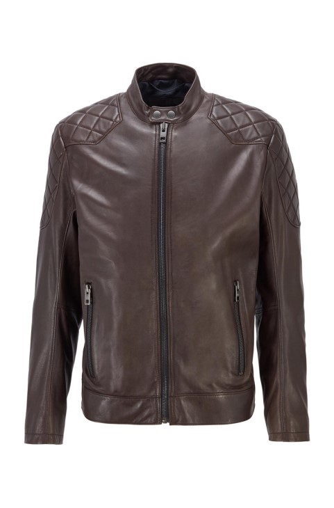 δερμάτινο μπουφάν Boss Jador 50452662 καφέ