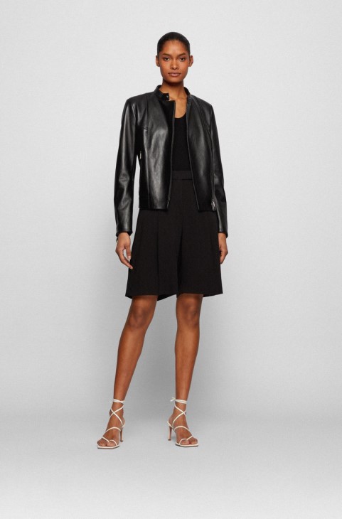 Boss Leather Jacket Samaki 50454472 μαύρο
