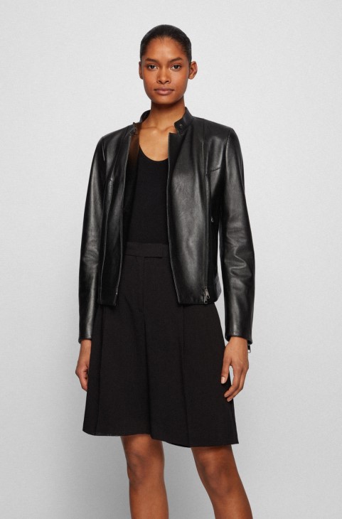 Boss Leather Jacket Samaki 50454472 μαύρο
