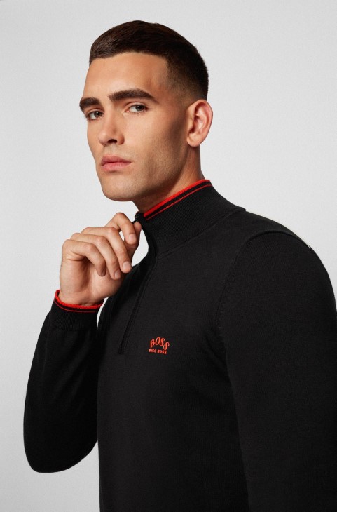 Boss Knit μισό φερμουάρ Zitom 50456100 μαύρο
