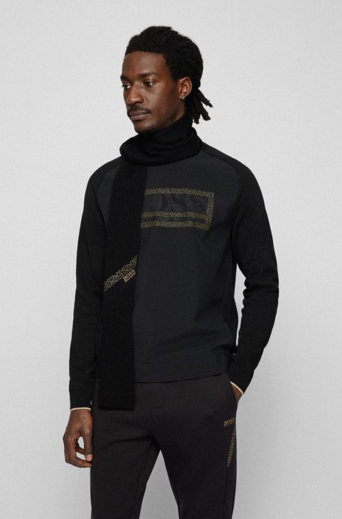 κασκόλ Boss Axello 50456156 μαύρο
