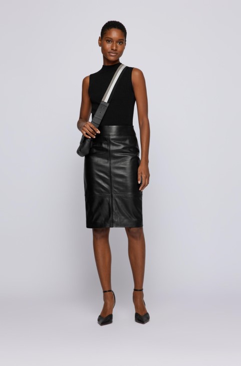 Boss δερμάτινη φούστα Selrita 50460741 μαύρη
