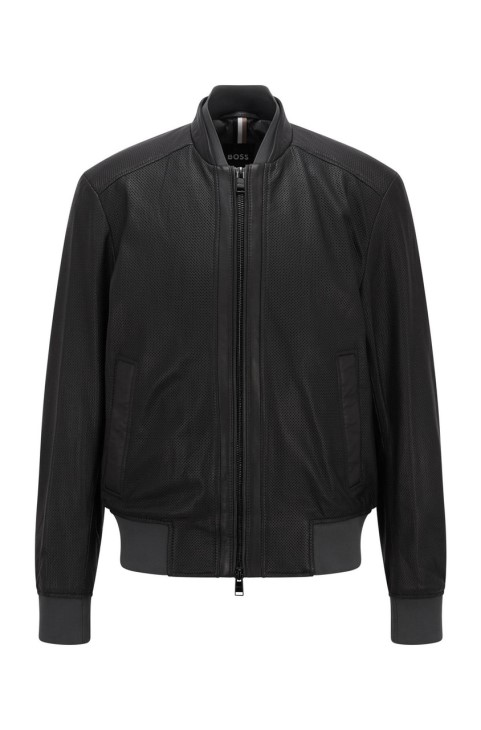 Boss Leather Bomber Jacket 50466793 μαύρο