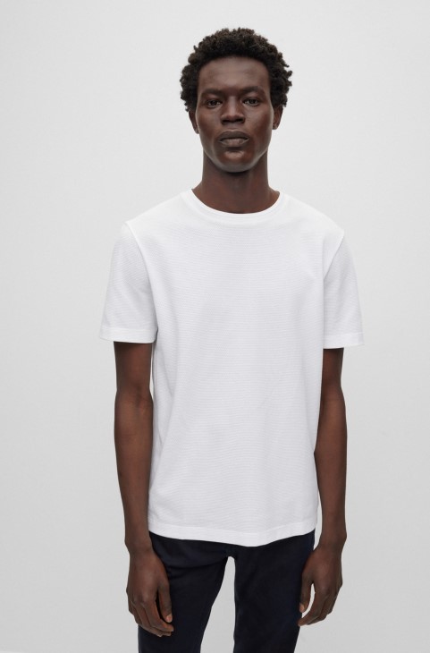 Μπλουζάκι Hugo Boss λευκό βαμβακερό μπλουζάκι με δομή φυσαλίδας-ζακάρ