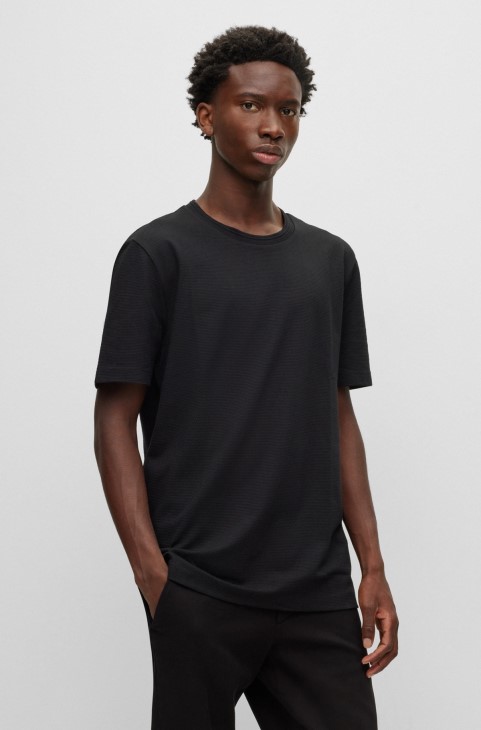 Μπλουζάκι από βαμβακερό μείγμα Hugo Boss με δομή φυσαλίδας-ζακάρ μαύρο