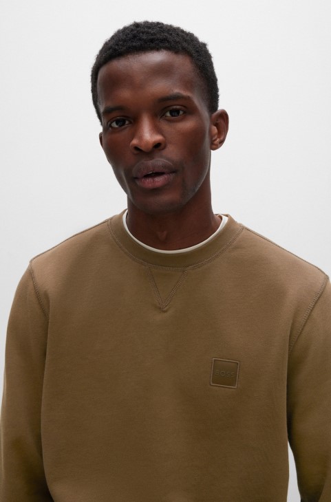 Hugo Boss σκούρο πράσινο βαμβακερό φούτερ χαλαρής εφαρμογής με έμπλαστρο με λογότυπο
