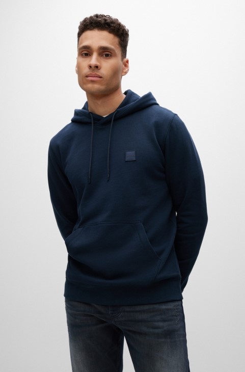 Φούτερ Hugo Boss σκούρο μπλε γαλλικό-βαμβάκι με κουκούλα με έμπλαστρο με λογότυπο