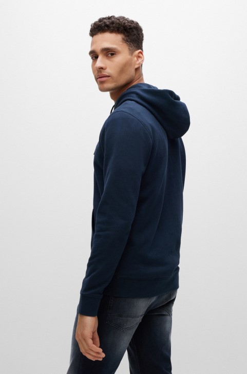 Φούτερ Hugo Boss σκούρο μπλε γαλλικό-βαμβάκι με κουκούλα με έμπλαστρο με λογότυπο
