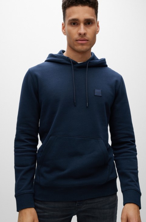 Φούτερ Hugo Boss σκούρο μπλε γαλλικό-βαμβάκι με κουκούλα με έμπλαστρο με λογότυπο
