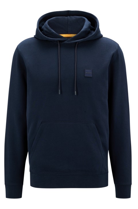 Φούτερ Hugo Boss σκούρο μπλε γαλλικό-βαμβάκι με κουκούλα με έμπλαστρο με λογότυπο
