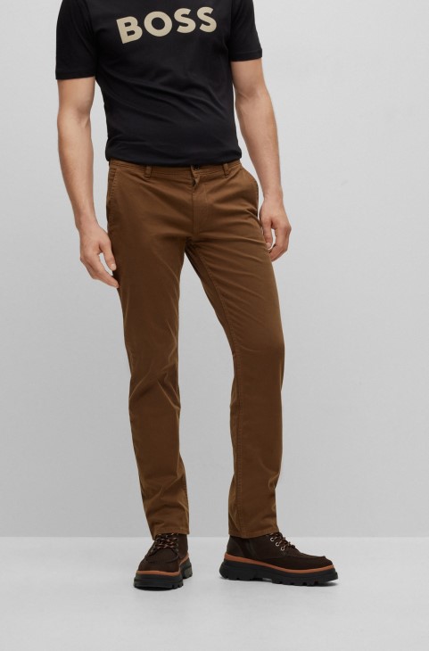 καφέ Slim-fit παντελόνι σε ελαστικό βαμβακερό σατέν Hugo Boss