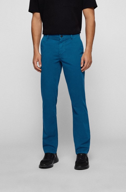Slim-fit παντελόνι σε στρετ βαμβακερό σατέν Hugo Boss Blue