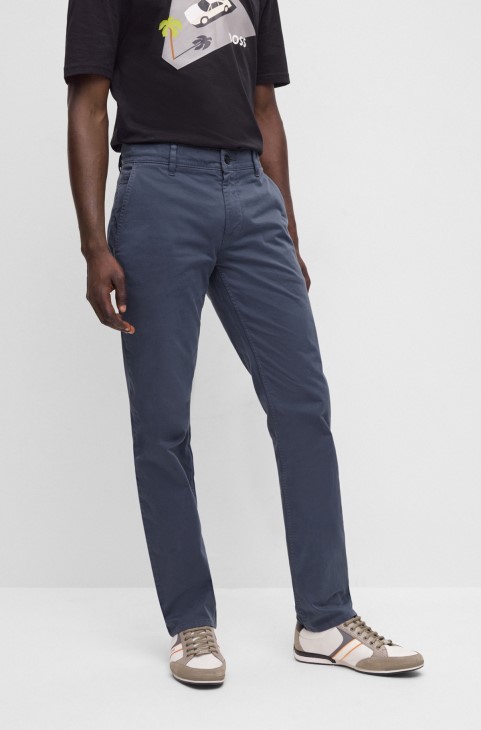 μπλε Slim-fit παντελόνι Hugo Boss σε βαμβακερό σατέν