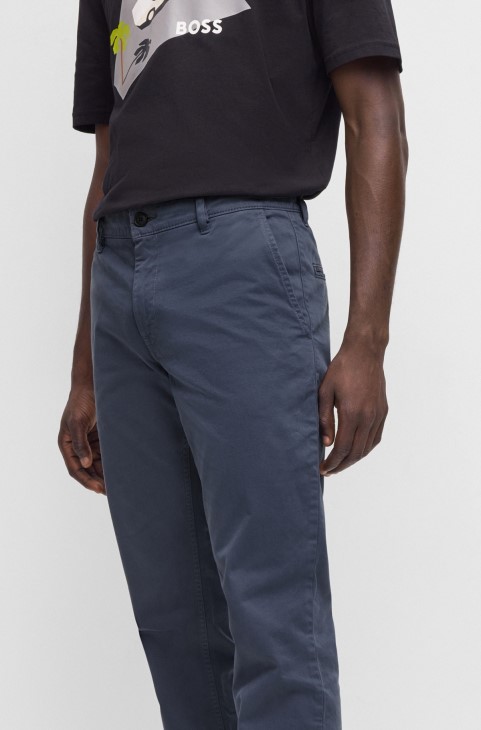 μπλε Slim-fit παντελόνι Hugo Boss σε βαμβακερό σατέν
