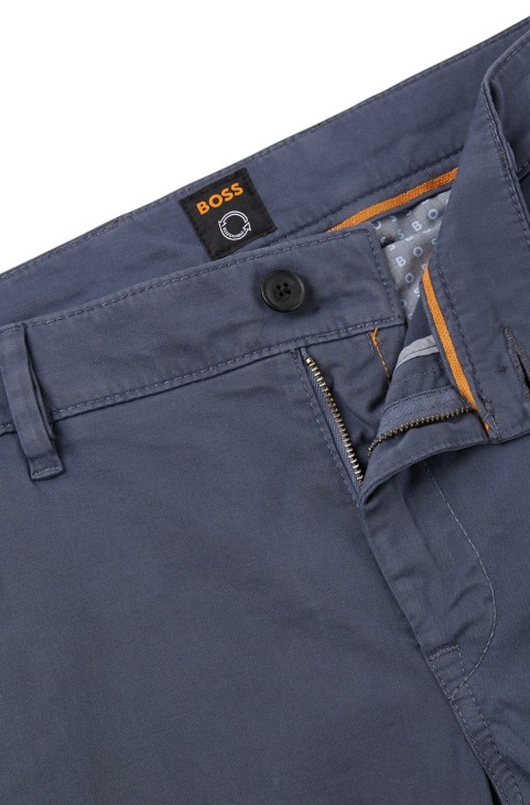 μπλε Slim-fit παντελόνι Hugo Boss σε βαμβακερό σατέν
