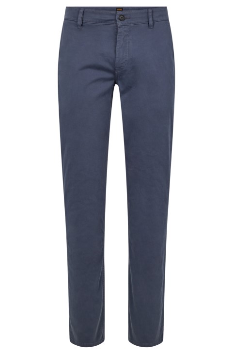 μπλε Slim-fit παντελόνι Hugo Boss σε βαμβακερό σατέν
