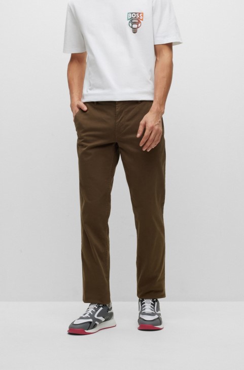 παντελόνι σε λεπτή εφαρμογή σε στρετ βαμβακερό σατέν σκούρο πράσινο Hugo Boss