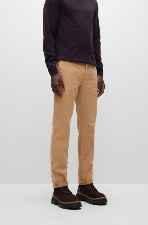 Slim-fit παντελόνι σε Stret-cotton Satin Hugo Boss Beige