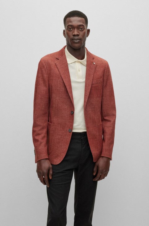 καφέ μπουφάν Hugo Boss με λεπτή εφαρμογή σε ζέρσεϊ με μικρομοτίβο