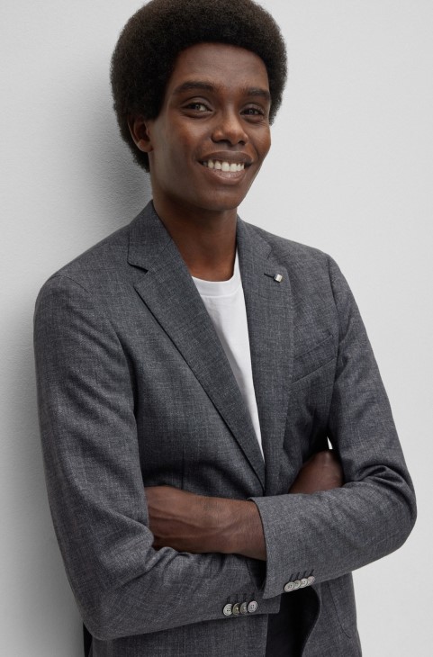 Hugo Boss γκρι Slim-fit μπουφάν σε ζέρσεϊ με μικρομοτίβο
