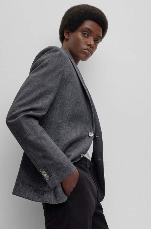 Hugo Boss γκρι Slim-fit μπουφάν σε ζέρσεϊ με μικρομοτίβο
