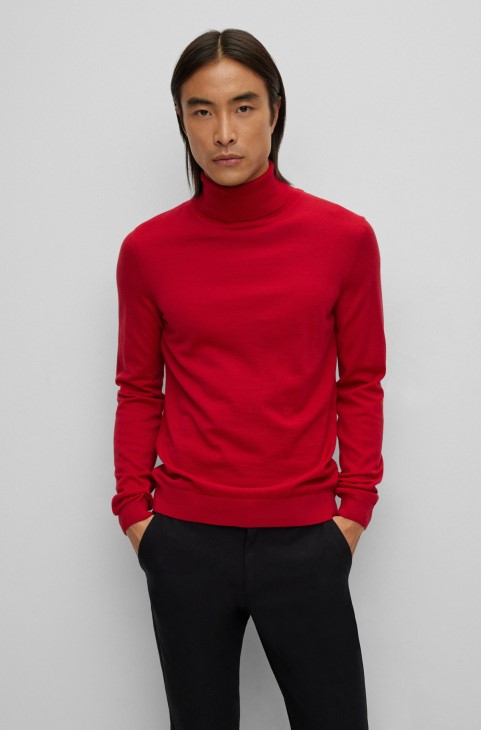 Slim-fit Rollneck πουλόβερ από παρθένο μαλλί κόκκινο Hugo Boss