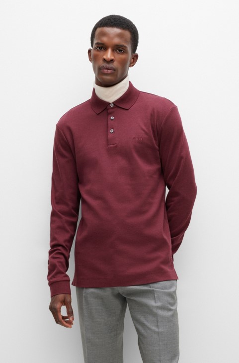 σκούρο κόκκινο Hugo Boss πουκάμισο πόλο από οργανικό βαμβάκι με κεντημένο λογότυπο