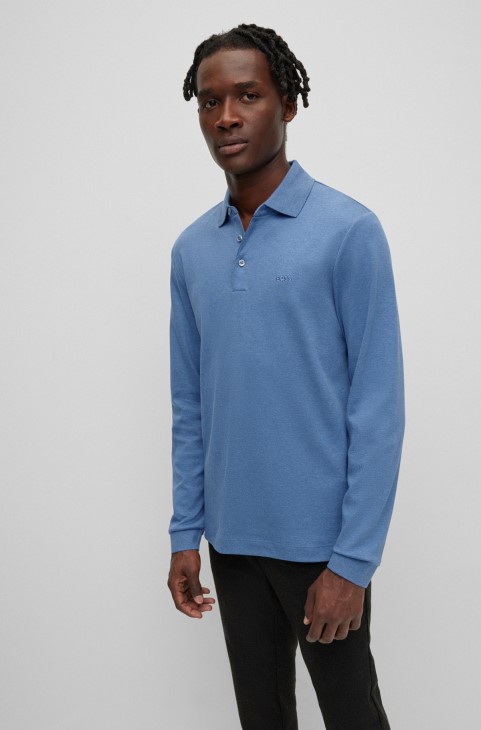 μπλε μπλουζάκι πόλο από οργανικό βαμβάκι Hugo Boss με κεντημένο λογότυπο