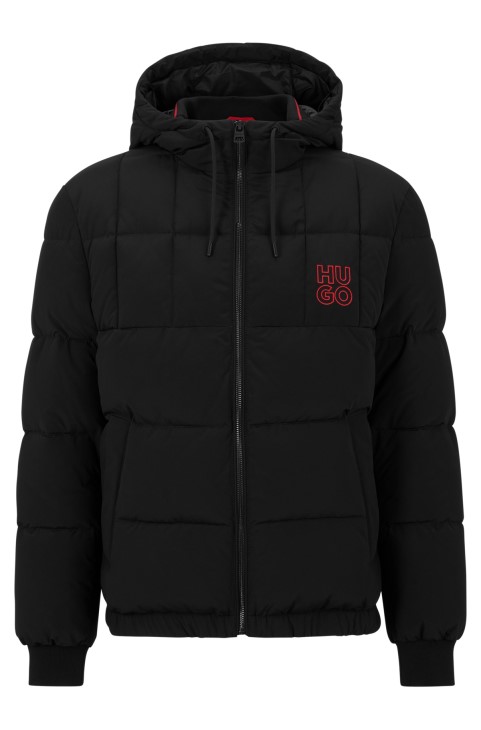 μαύρο αδιάβροχο μπουφάν Hugo Boss με στοιβαγμένο λογότυπο
