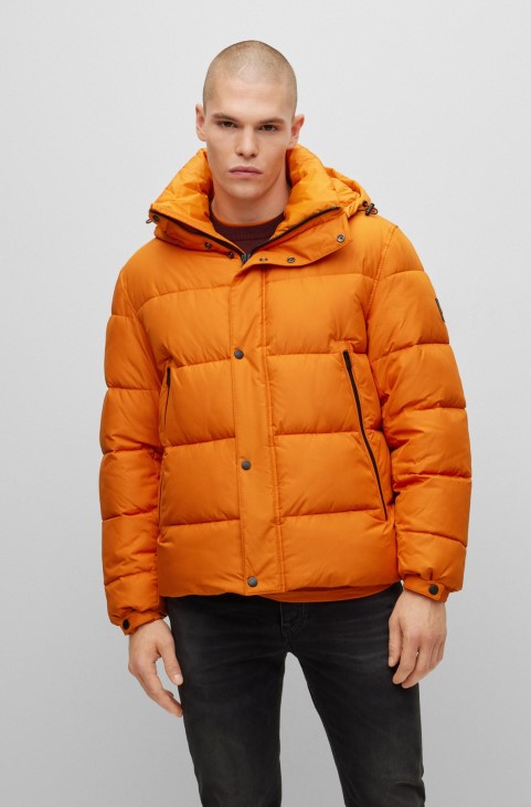 υδατοαπωθητικό μπουφάν με κουκούλα με λογότυπο Patch ανοιχτό πορτοκαλί Hugo Boss