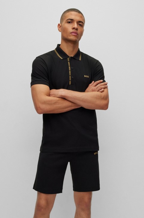 Slim-fit μπλουζάκι πόλο με επώνυμα πατιλέτα Hugo Boss μαύρο