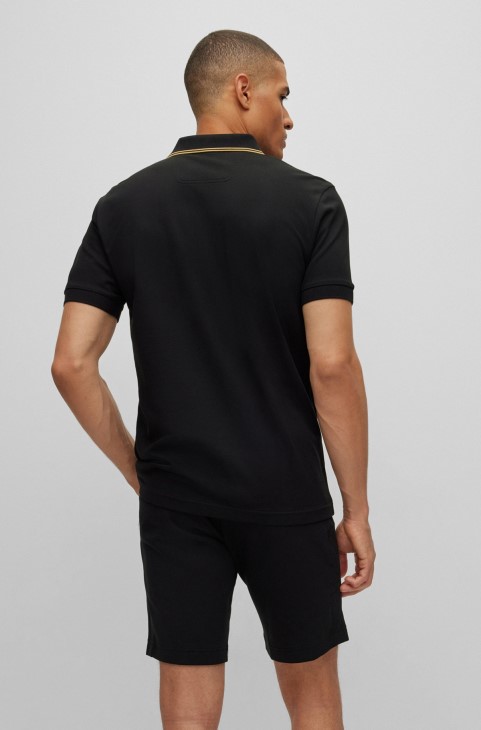 Slim-fit μπλουζάκι πόλο με επώνυμα πατιλέτα Hugo Boss μαύρο

