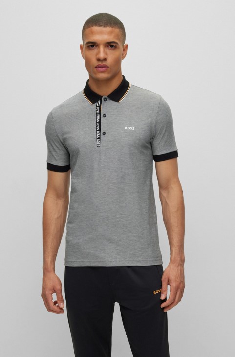 μαύρο μπλουζάκι πόλο σε Slim-fit με επώνυμα πατιλέτα Hugo Boss