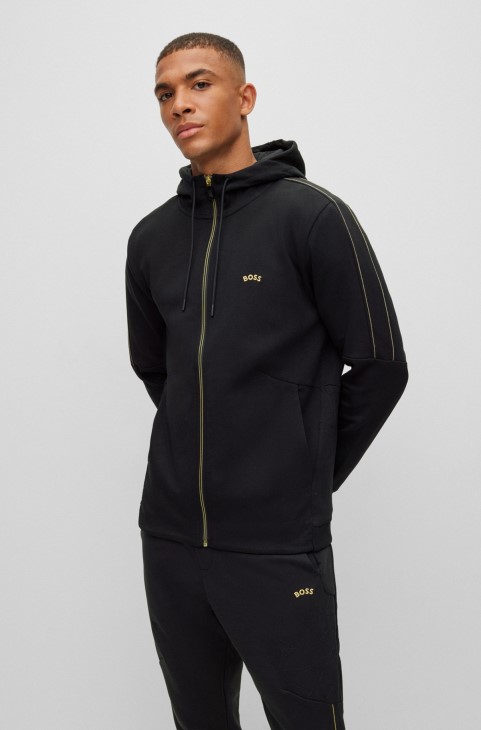 Φούτερ με φερμουάρ από βαμβακερό μείγμα με δικτυωτό έργο τέχνης μαύρο Hugo Boss
