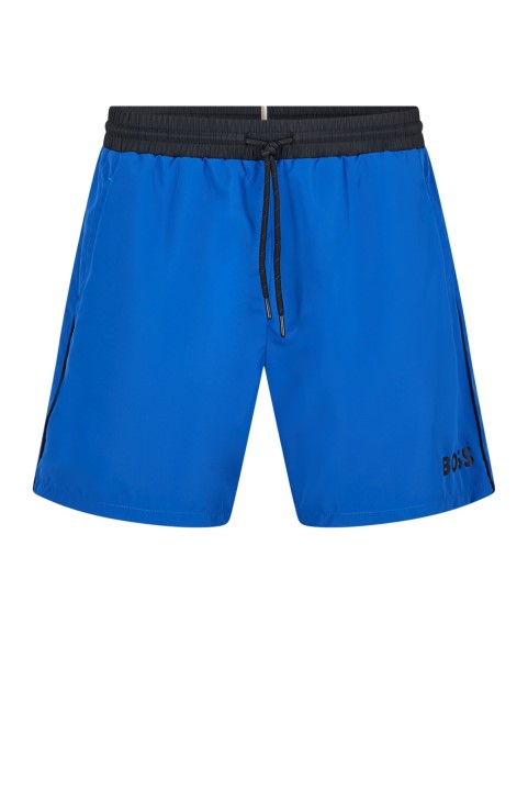 Μαγιό σορτς με λογότυπο αντίθεσης σε ανακυκλωμένο υλικό μπλε Hugo Boss