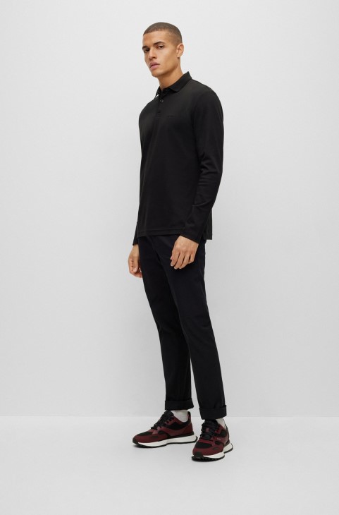 μαύρο μπλουζάκι Hugo Boss Interlock-βαμβακερό πόλο με τονικό λογότυπο
