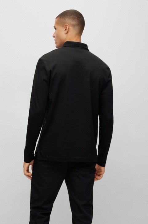 μαύρο μπλουζάκι Hugo Boss Interlock-βαμβακερό πόλο με τονικό λογότυπο
