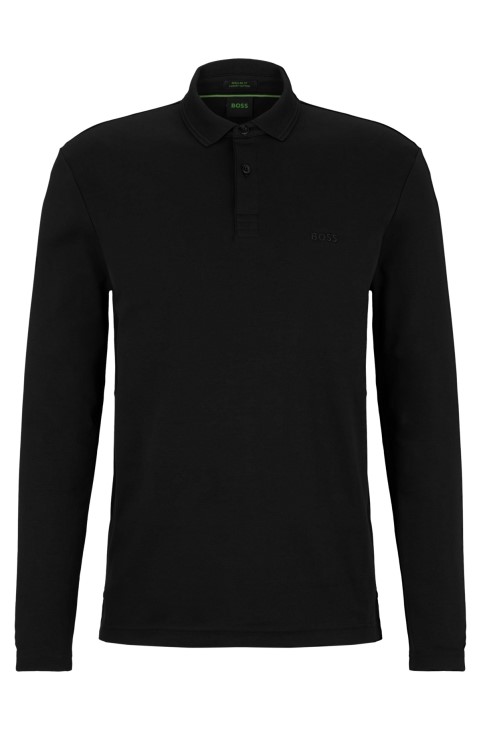 μαύρο μπλουζάκι Hugo Boss Interlock-βαμβακερό πόλο με τονικό λογότυπο
