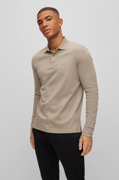 μπλουζάκι πόλο ιντερλόκ-βαμβακερό με τονικό λογότυπο ανοιχτό πράσινο Hugo Boss