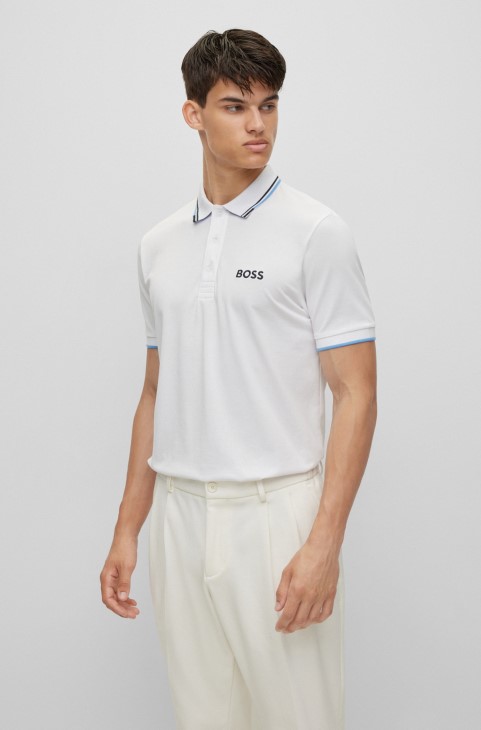 Πόλο μπλουζάκι από βαμβακερό μείγμα με λεπτομέρειες σε αντίθεση λευκό Hugo Boss