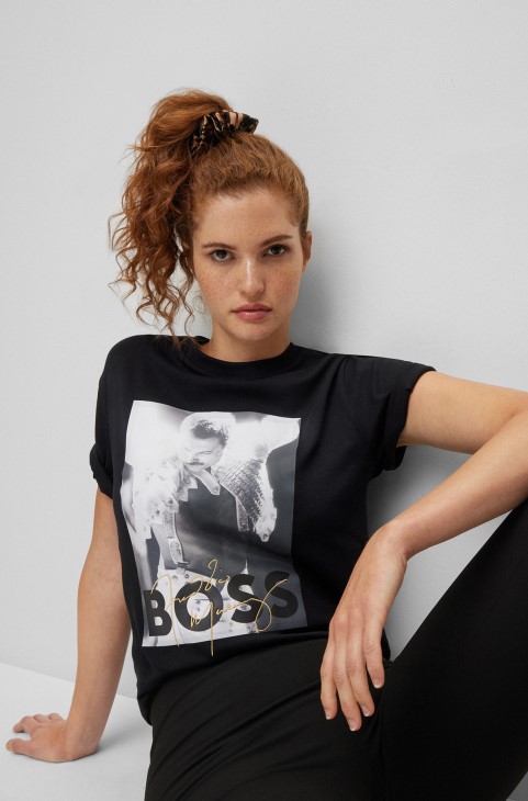 Μαύρο μπλουζάκι Hugo Boss, βαμβακερό, με αποκλειστικό έργο τέχνης
