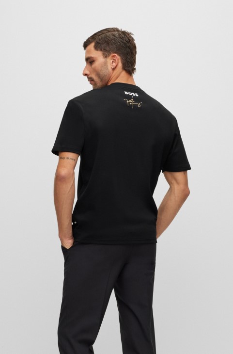 Μαύρο μπλουζάκι Hugo Boss, βαμβακερό, με αποκλειστικό έργο τέχνης
