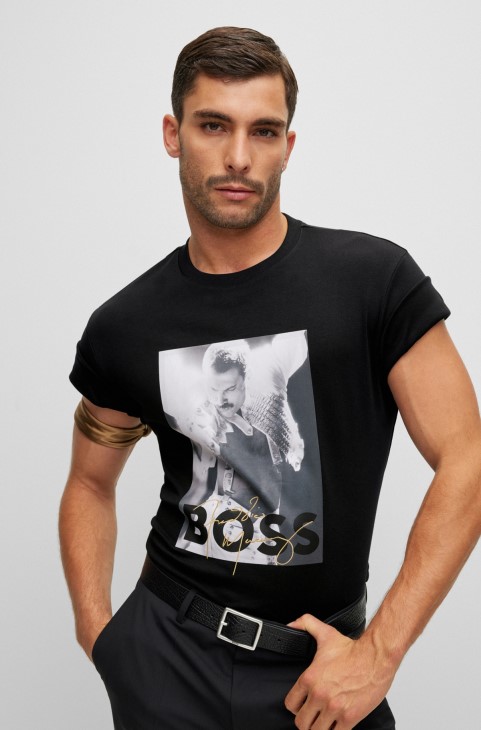 Μαύρο μπλουζάκι Hugo Boss, βαμβακερό, με αποκλειστικό έργο τέχνης
