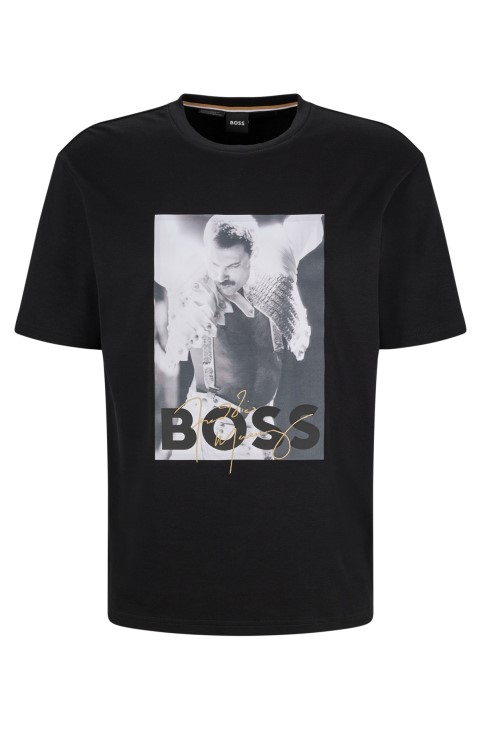 Μαύρο μπλουζάκι Hugo Boss, βαμβακερό, με αποκλειστικό έργο τέχνης
