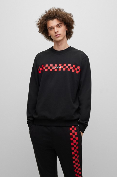 μαύρη φούτερ από βαμβάκι γαλλικού τύπου Hugo Boss με λογότυπο