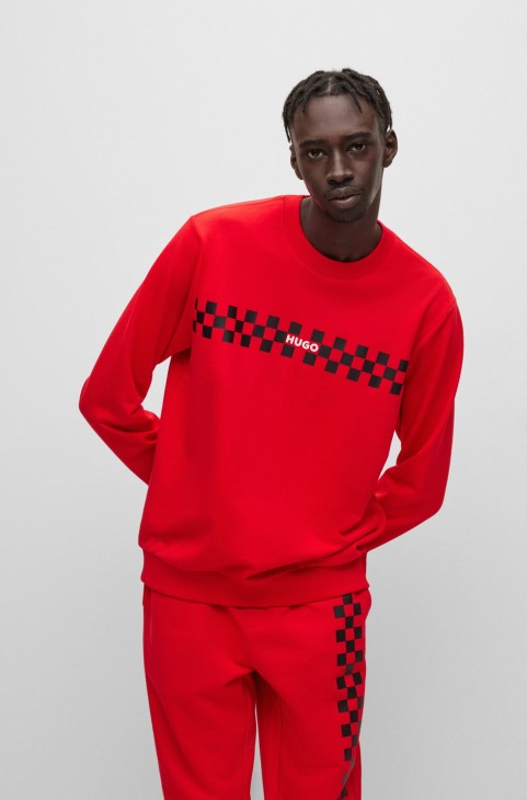 Φούτερ Hugo Boss κόκκινο γαλλικό βαμβακερό φούτερ με λογότυπο