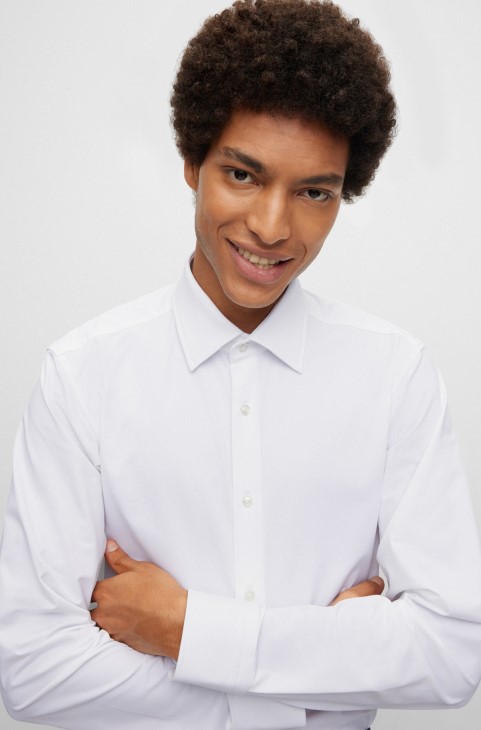 πουκάμισο με κανονική εφαρμογή σε δομημένη απόδοση-stretch Jersey Hugo Boss λευκό
